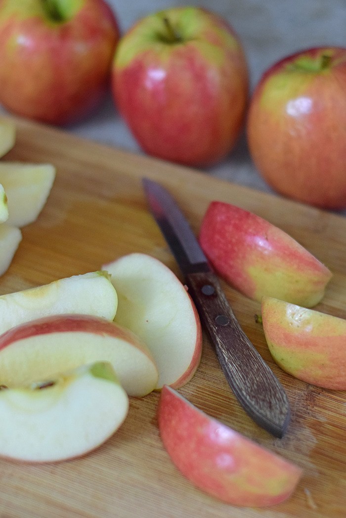 Dice about 3 cups of apples to add to Apple Bundt Cake.