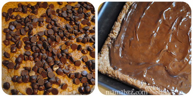 Add chocolate chips to peanut butter fingers and let melt
