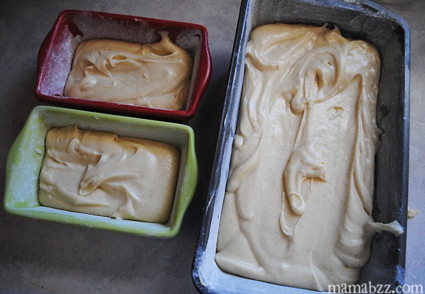 gingerbread loaf batter in large and mini loaf pans