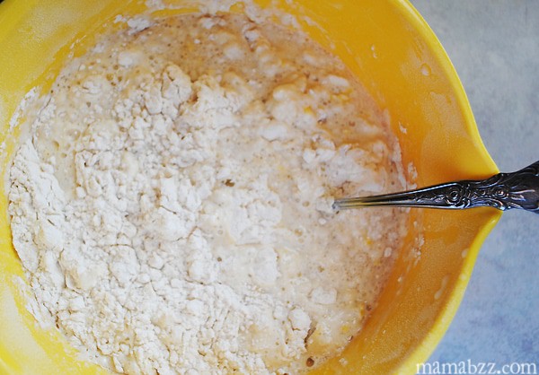 Mix wet ingredients into dry ingredients