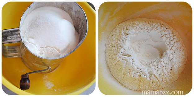 Sift dry ingredients and make well in center