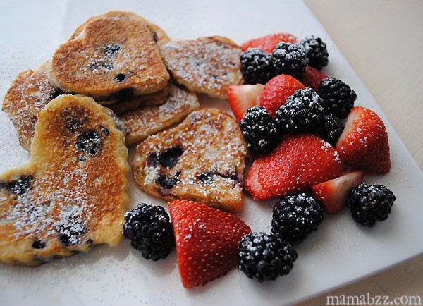 Valentine's Day Heart Pancake Breakfast with Fruit