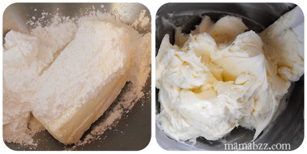Mix up sweet cream cheese layer for fruit pizza