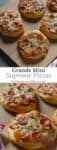 Grands Mini Supreme Pizzas are a quick and easy dinner recipe with Grands Biscuits, pizza sauce, veggies, cheese, pepperoni, and basil.