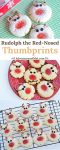 How to make the cutest Rudolph the Red-Nosed Thumbprints using jam and pretzels. Fun Christmas treat for a holiday party and dessert table.