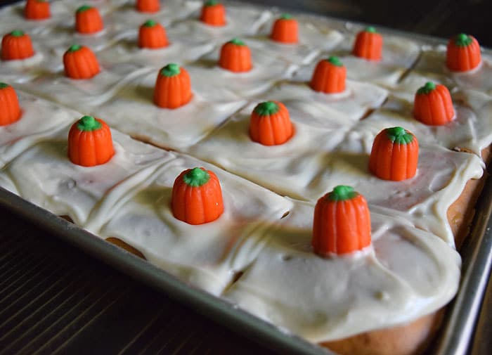 Pumpkin Pear Spice Cake is a scrumptious holiday dessert, perfect for Thanksgiving dinner. Get the recipe for this delicious, easy to make, sheet cake.
