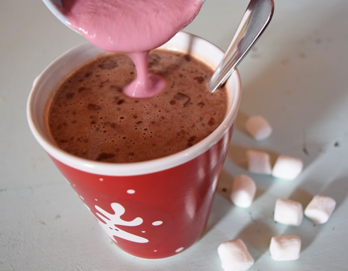 Add homemade raspberry creamer to hot chocolate {MamaBuzz - mamabzz.com} #EveryDayCare