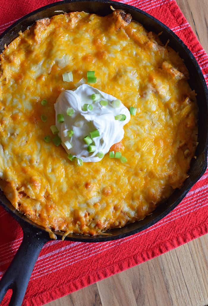 My family loves a good casserole, and this is one casserole recipe to add to the list of recipes to try. Whether you love chicken recipes, enchiladas, or any type of Mexican food, this turkey enchilada casserole is a delicious skillet casserole that can be made with either turkey or chicken. Add it to the list of simple and easy dinner recipes.