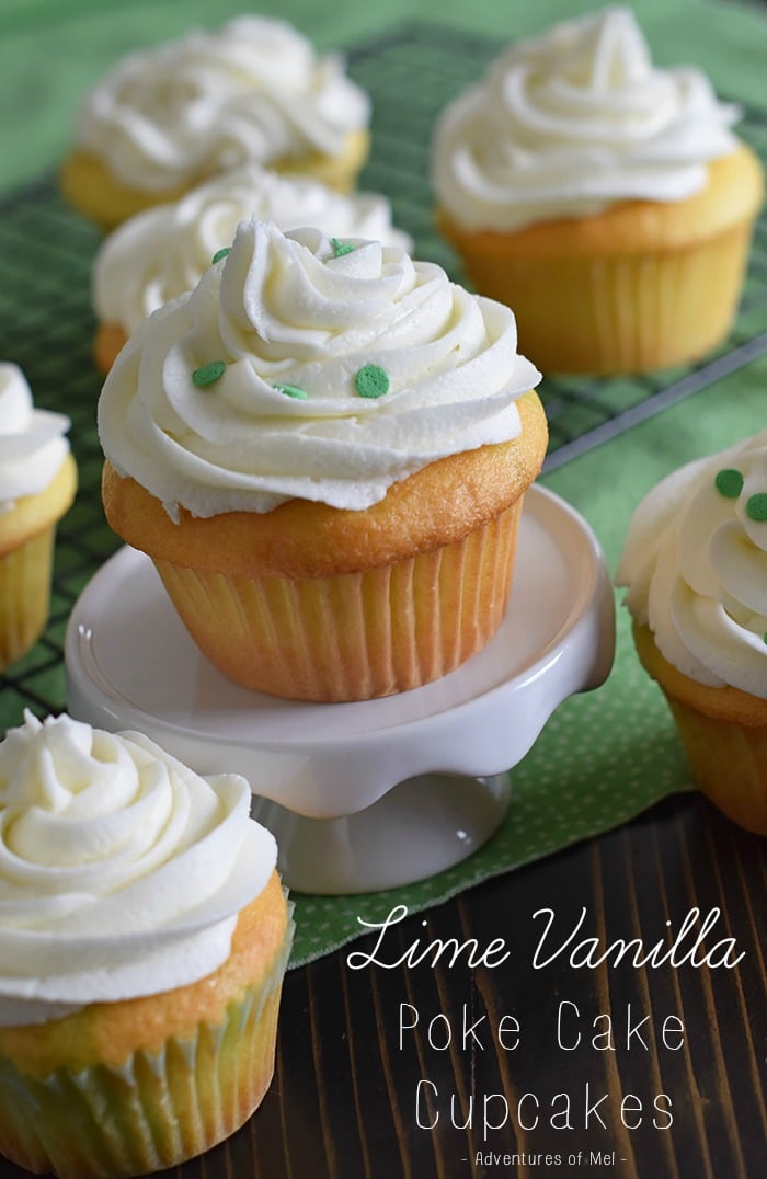 Jello cake (or poke cake) has always been one of my favorites. Learn how to make Lime Vanilla Poke Cake Cupcakes with buttercream frosting. These scrumptious cupcakes bring just a hint of green for a festive St Patricks Day or any day really.