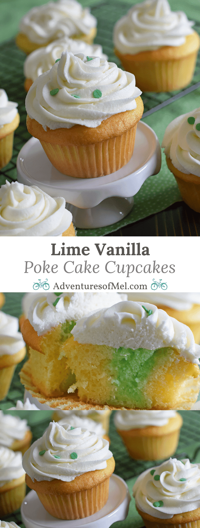 Jello cake (or poke cake) has always been one of my favorites. Learn how to make Lime Vanilla Poke Cake Cupcakes with buttercream frosting. These scrumptious cupcakes bring just a hint of green for a festive St Patricks Day or any day really.