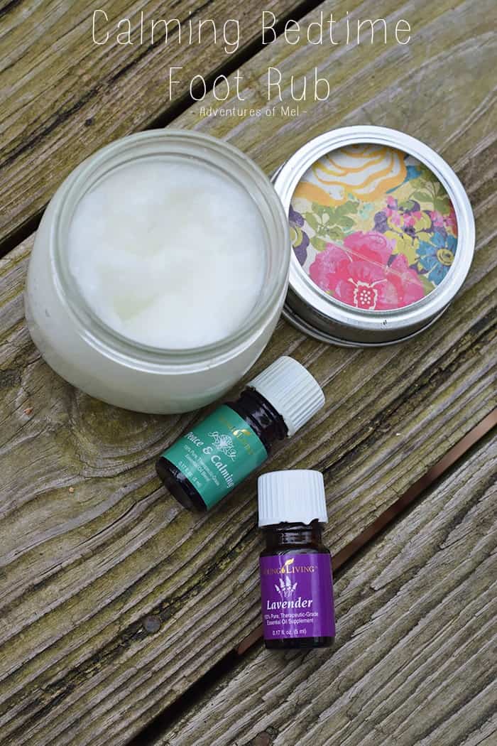 Bedtime is that magical time of the day when the kids have finally quieted down, the house is quiet, and maybe you have a few minutes to actually pamper yourself. Pamper yourself in seconds with a homemade, calming foot rub made from natural ingredients, including Peace and Calming and Lavender essential oils.