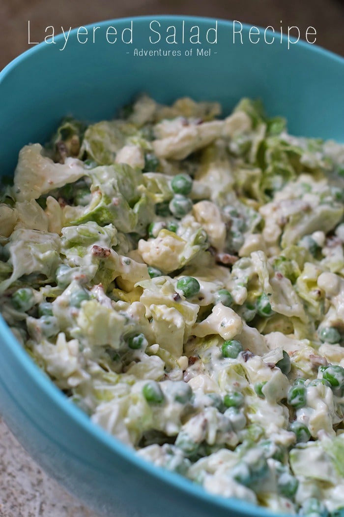 Layered Salad is the perfect salad recipe for family get-togethers, parties, or that next barbecue. You can add whatever types of layers you want, whether it’s cauliflower, peas, lettuce, bacon, or whatever else your heart desires.
