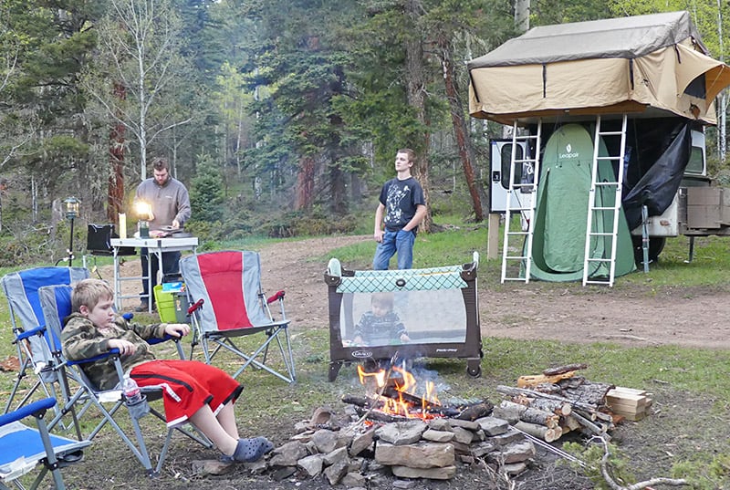 dispersed camping in the Carson National Forest in New Mexico with family in a rooftop tent, best campsite ever