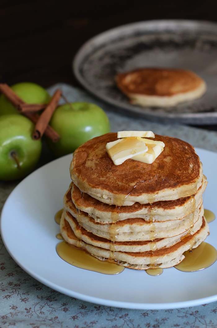 Breakfast is served with fluffy Apple Cinnamon Buttermilk Pancakes, made with applesauce and a dash of cinnamon. Serve with butter and warm maple syrup. They’re so scrumptiously delicious!