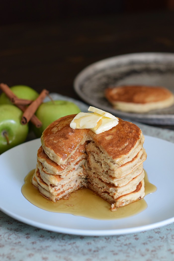 Breakfast is served with fluffy Apple Cinnamon Buttermilk Pancakes, made with applesauce and a dash of cinnamon. Serve with butter and warm maple syrup. They’re so scrumptiously delicious!