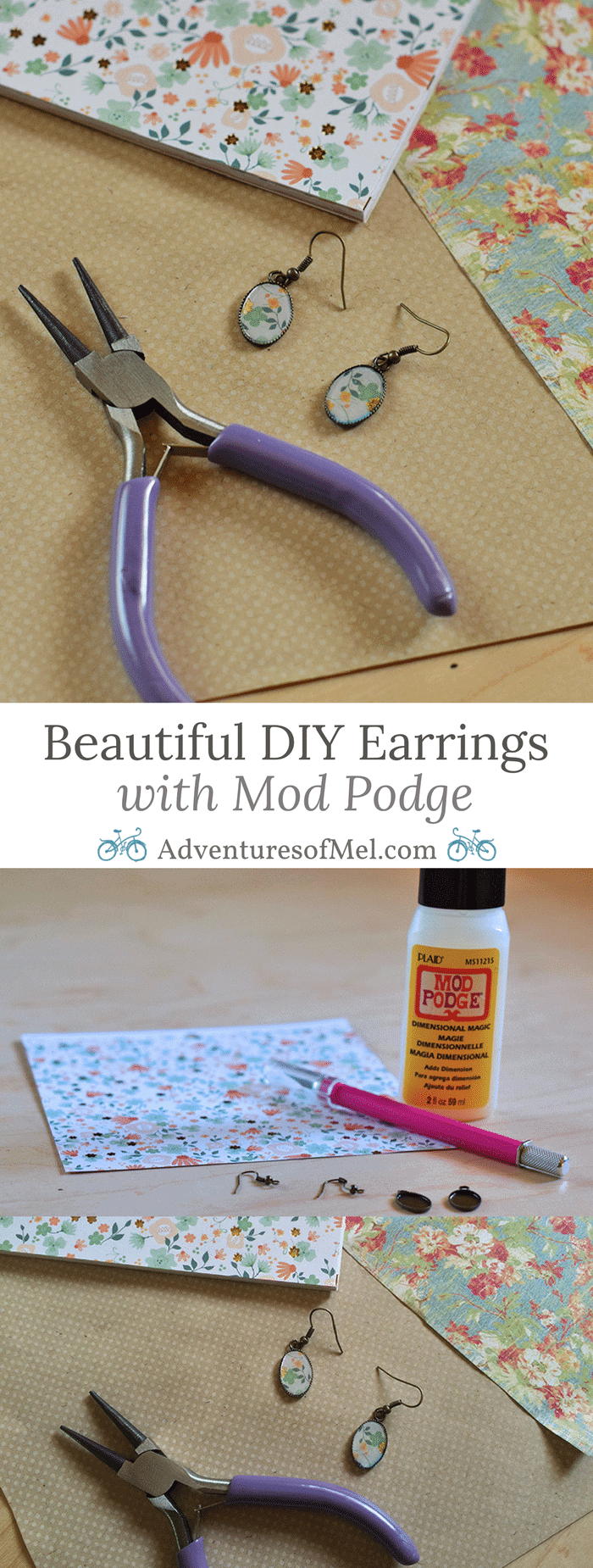 Love finding Mod Podge ideas? Me too! Here’s an easy tutorial for making your own DIY earrings with Mod Podge Dimensional Magic and scrapbook paper. Homemade jewelry with your own special touch!