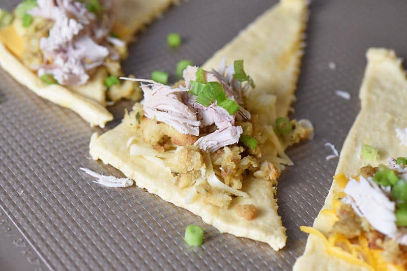 leftover turkey stuffing crescent roll appetizers with Pepper Jack cheese