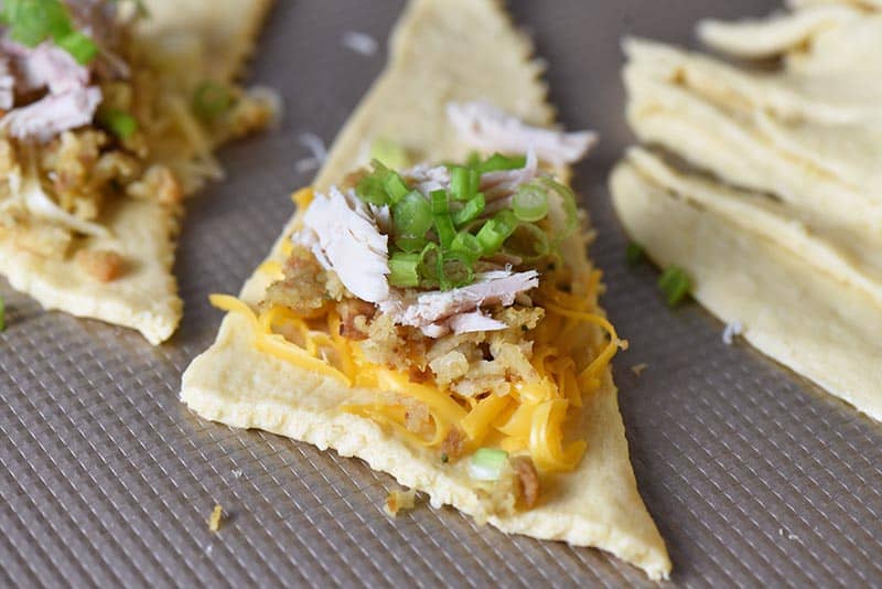 leftover turkey stuffing crescent roll dough with shredded cheddar cheese