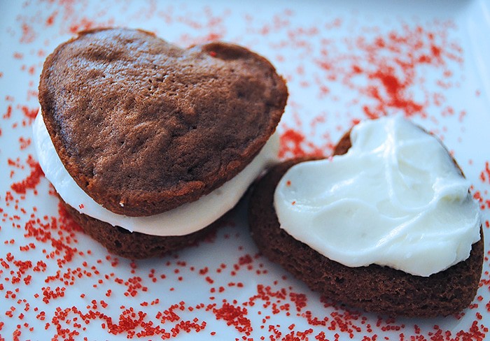 Chocolate sandwich cookies are a favorite family recipe passed down from generation to generation. Whether you call them sandwich cookies or whoopie pies, Heart Shaped Chocolate Whoopie Pies really do make a yummy Valentine's Day treat.