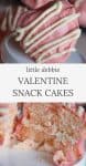 Little Debbie Valentine snack cakes on cupcake stand and sliced in half with white creme filling