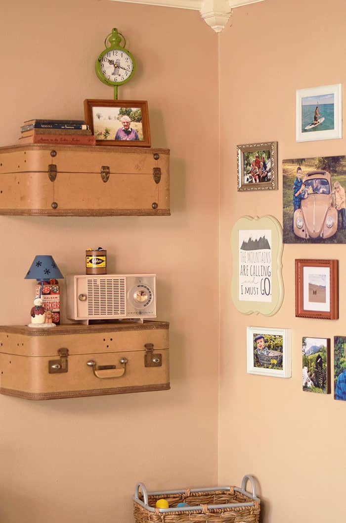 Got an old suitcase just waiting to be used for something special? How to build suitcase shelves, step by step, and hang them up for a vintage decorative look in your home's living space. Vintage home decor DIY project!