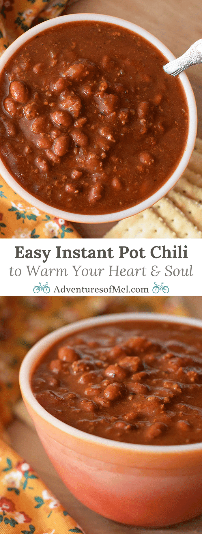Chilly nights call for a nice hot bowl of homemade chili to warm your heart and soul. Print an easy Instant Pot chili recipe! Best served with cornbread and a dollop of sour cream.