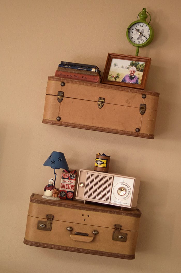 Got an old suitcase just waiting to be used for something special? How to build suitcase shelves, step by step, and hang them up for a vintage decorative look in your home's living space. Vintage home decor DIY project!