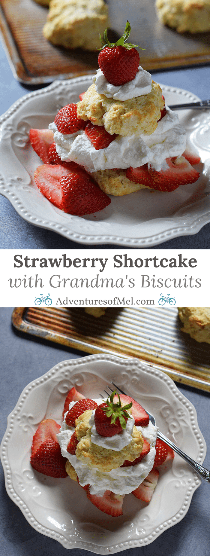 Strawberry Shortcake made with a cream cheese whipped cream, Grandma's biscuits, and juicy red strawberries! Print the recipe for Old-Fashioned Strawberry Shortcake with Grandma's Biscuits.