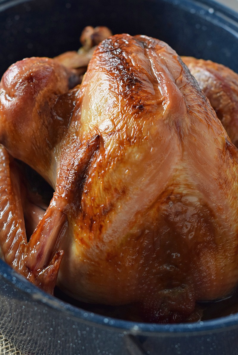 The best turkey for both weeknight meals and holiday dinners. Maple Bourbon Brined Roasted Turkey is so moist and delicious.