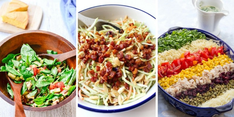 Colorful Salads with meat as an ingredient