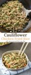 Cauliflower Chicken Fried Rice is a healthier version of your favorite takeout food. Made with riced cauliflower, chicken, eggs, and veggies, it's a delicious dinner idea the whole family will love!