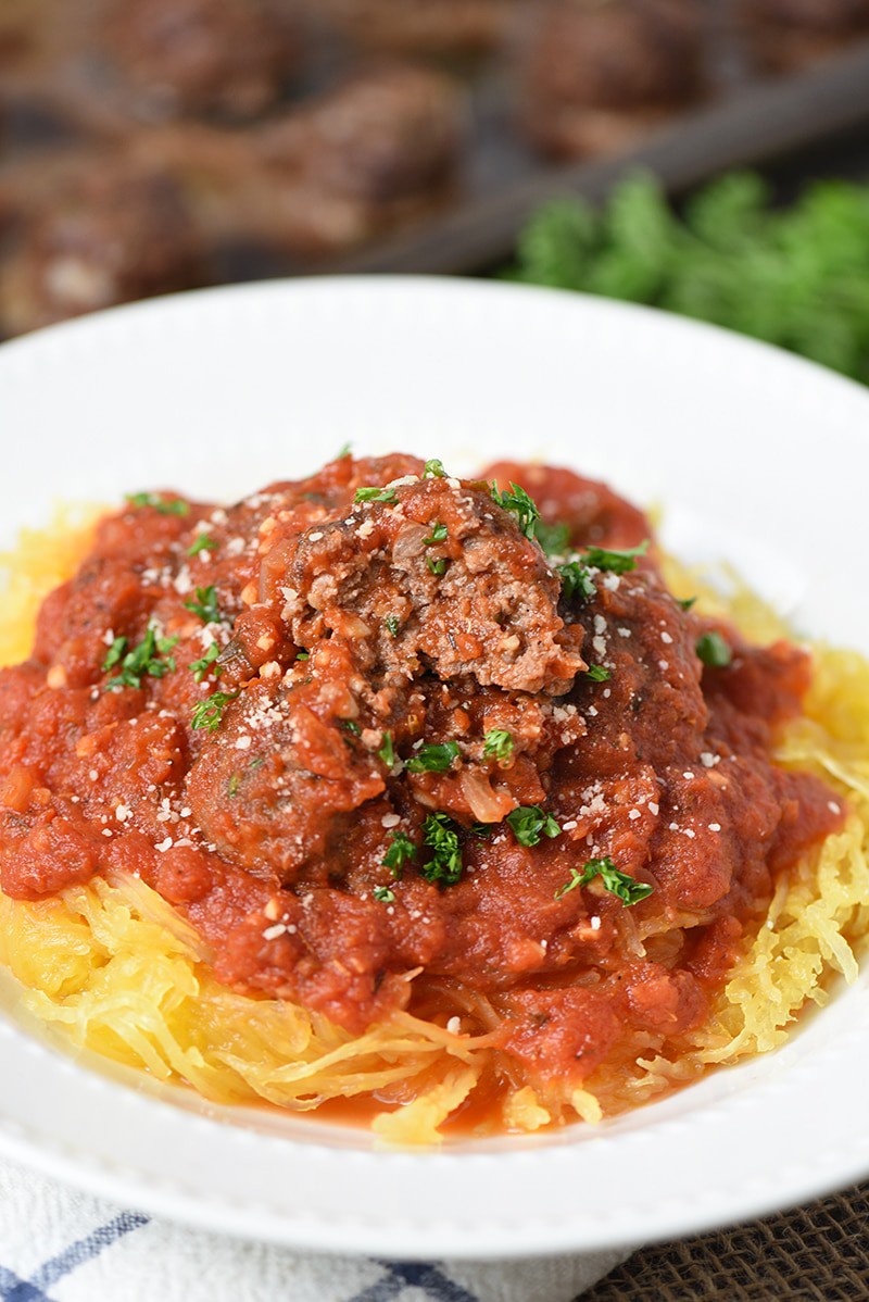 Spaghetti with Baked Italian Cauliflower Meatballs