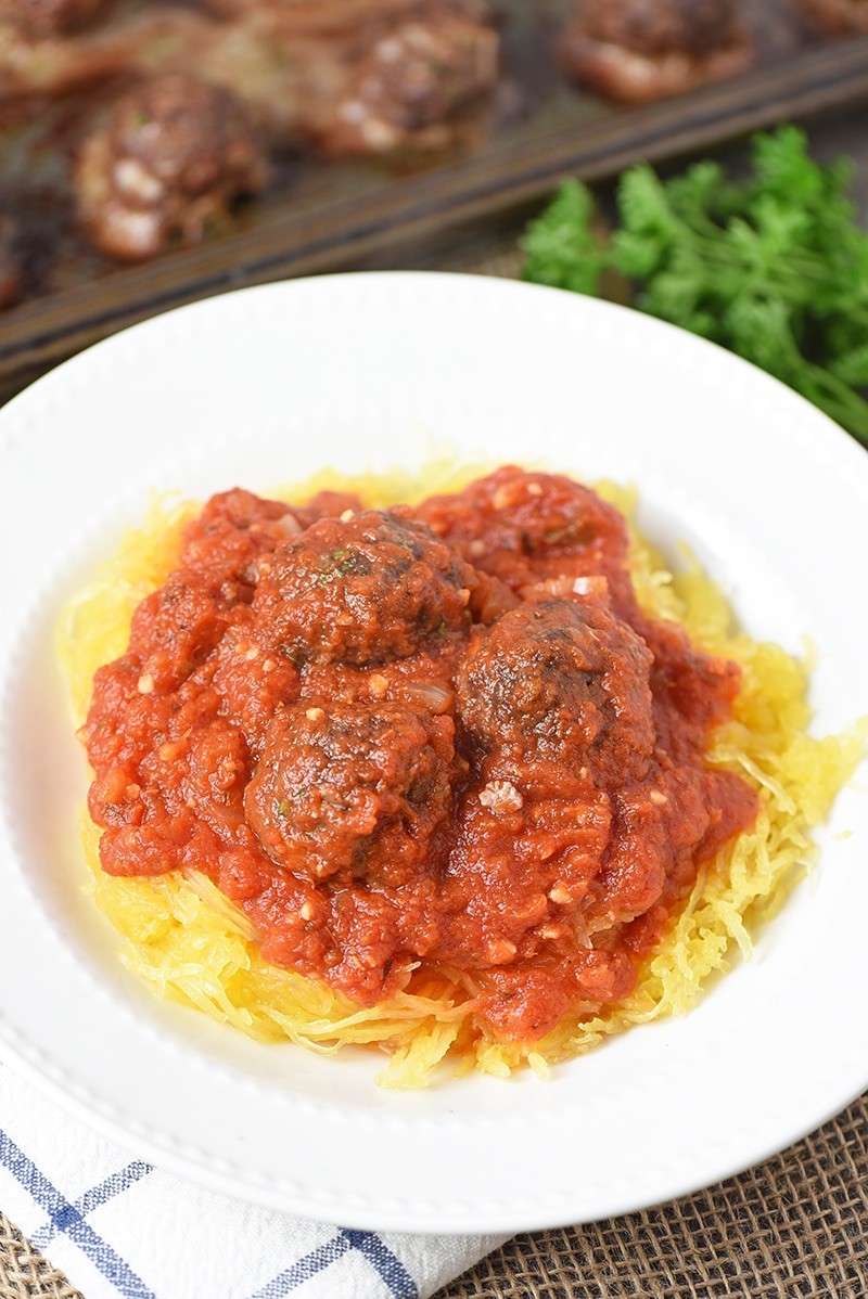 Serving of Spaghetti Squash Spaghetti with Meatballs