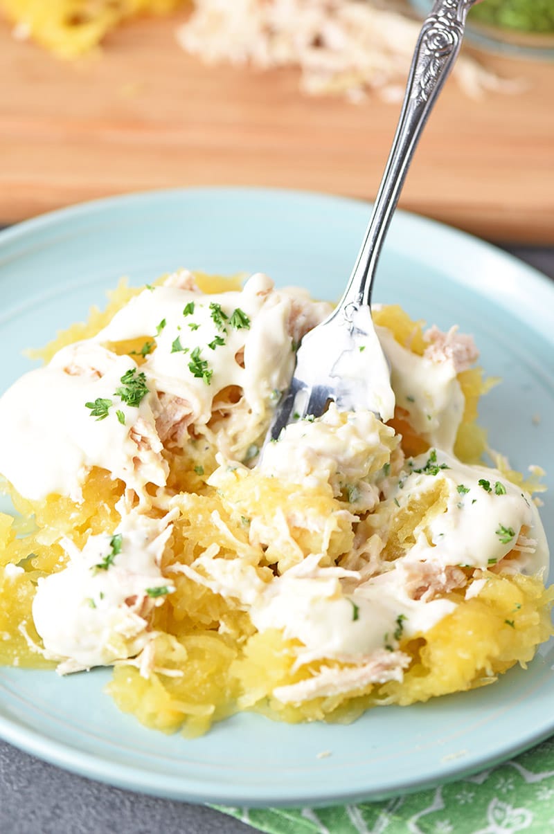 Easy Spaghetti Squash Chicken Alfredo