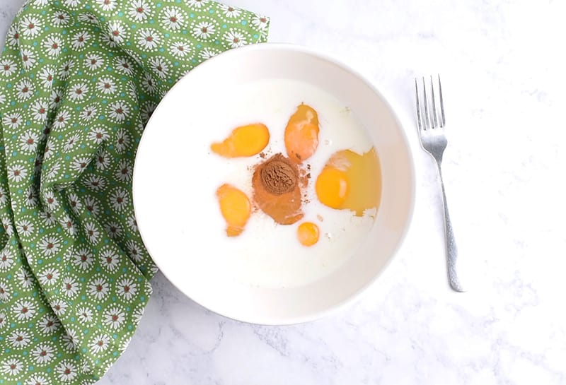 eggs, milk, and vanilla extract in mixing bowl, ingredients for the best French toast recipe