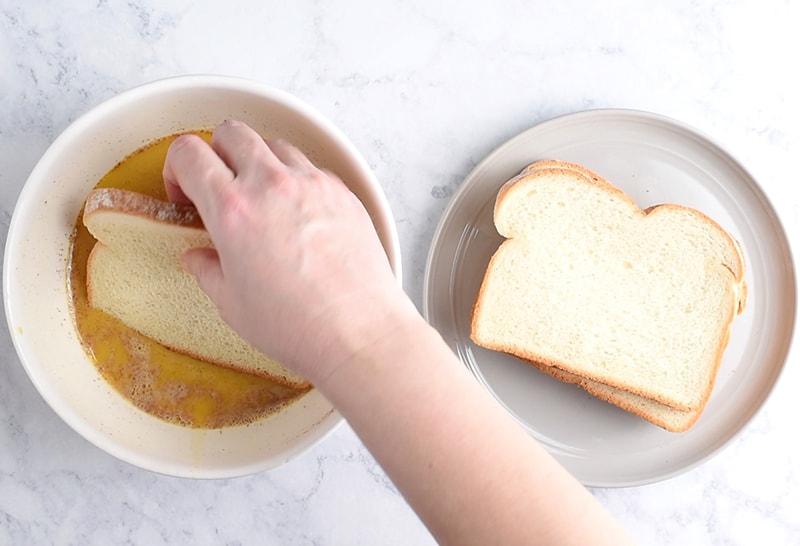 how to make French toast, dip bread in egg and milk mixture