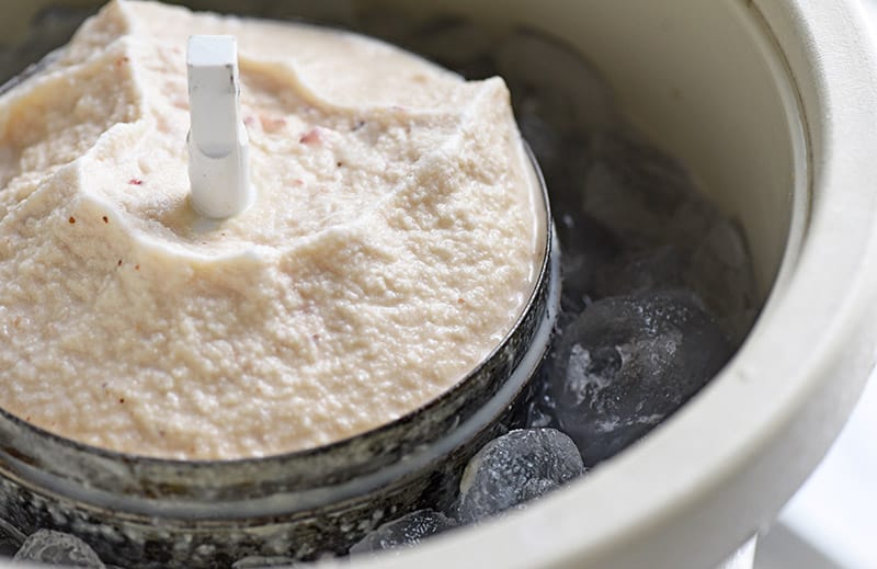 homemade strawberry ice cream in ice cream maker