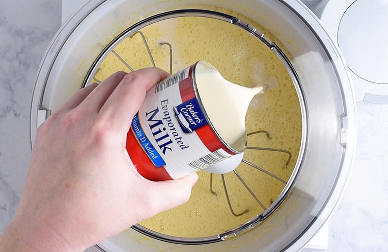 add evaporated milk to strawberry ice cream mixture