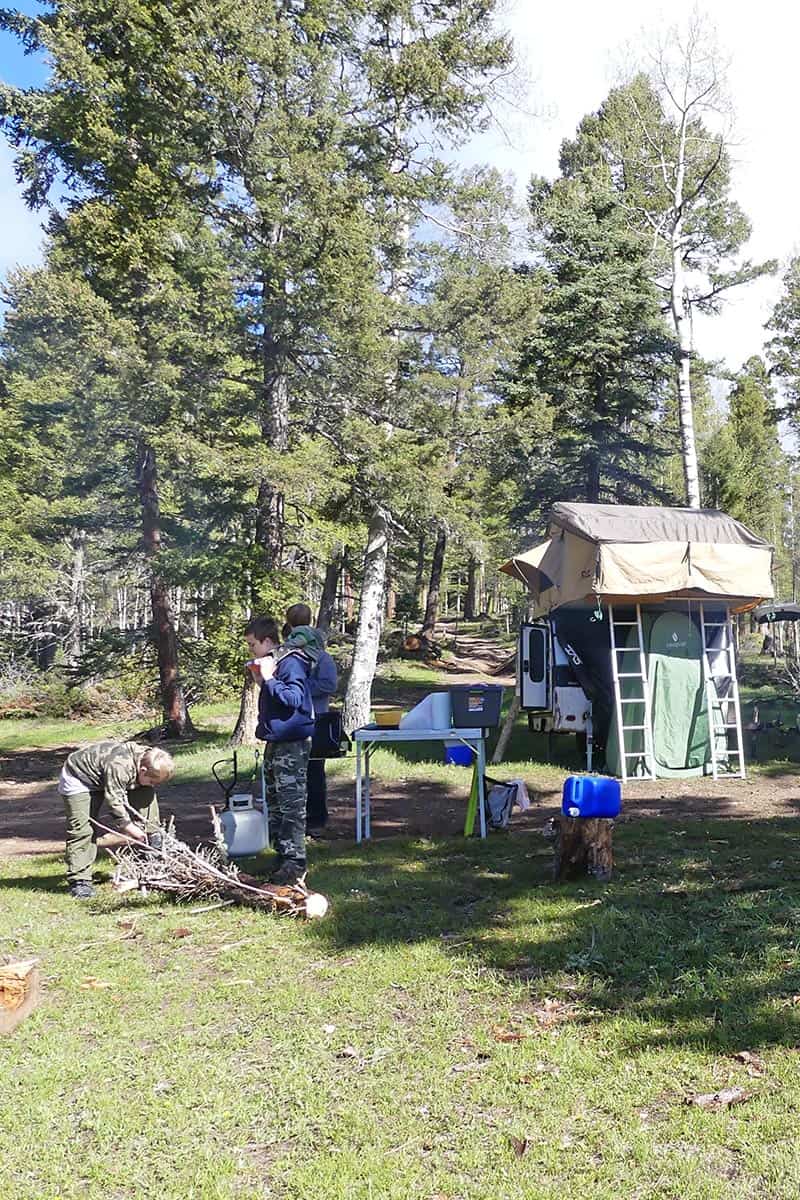 dispersed camping in New Mexico with gear from our camping checklist, including a rooftop tent and camp trailer