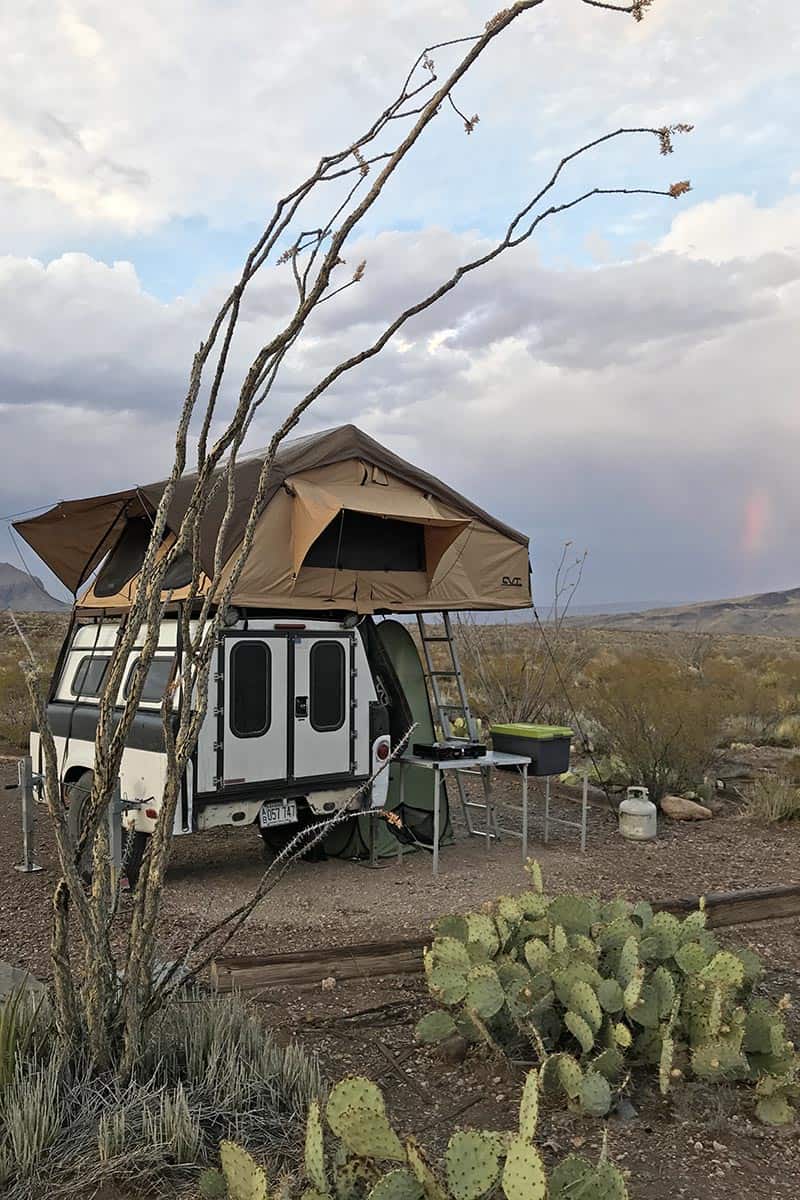 rooftop tent and camp trailer backcountry camping in Big Bend National Park