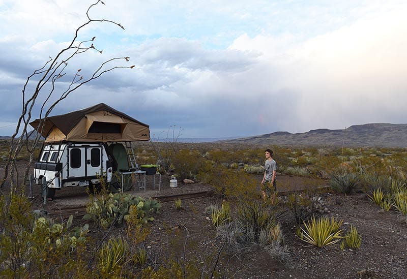 Big Bend backcountry camping in rooftop tent