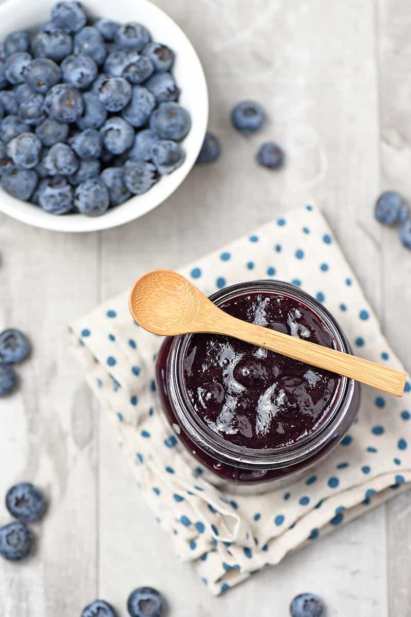 blueberry pie filling from scratch in a mason jar, with fresh blueberries