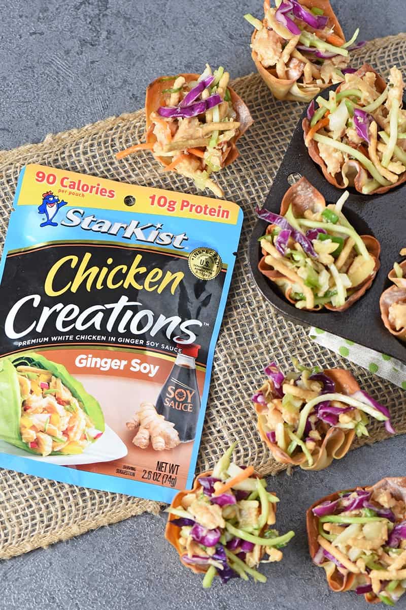 Asian chicken salad made with StarKist Chicken Creations Ginger Soy and added to baked wonton