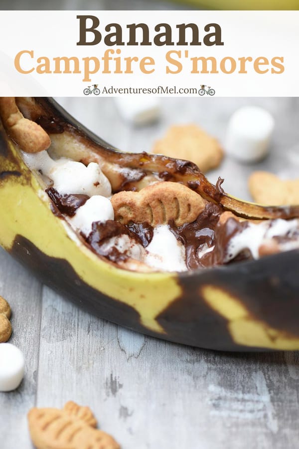 yummy camping dessert, banana boats s'mores
