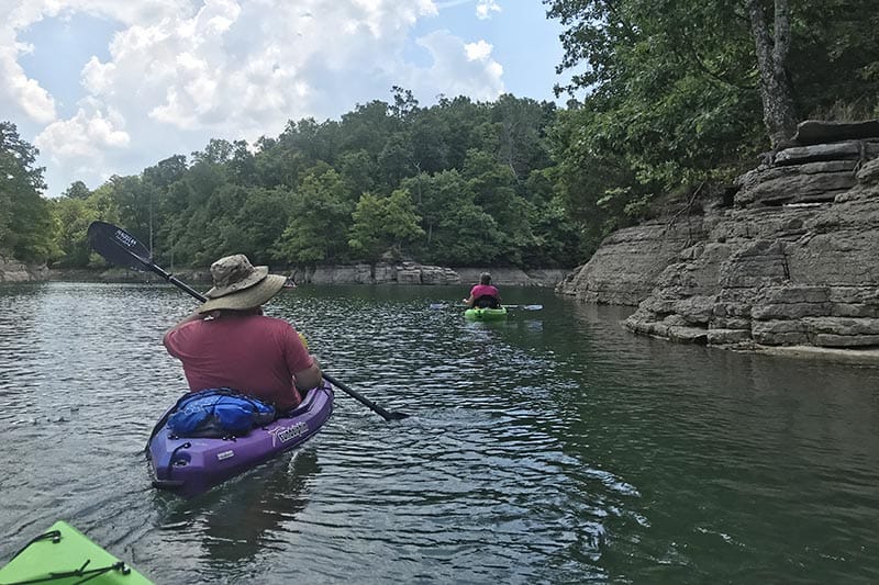 kayaking on Beaver Lake in Hobbs State Park