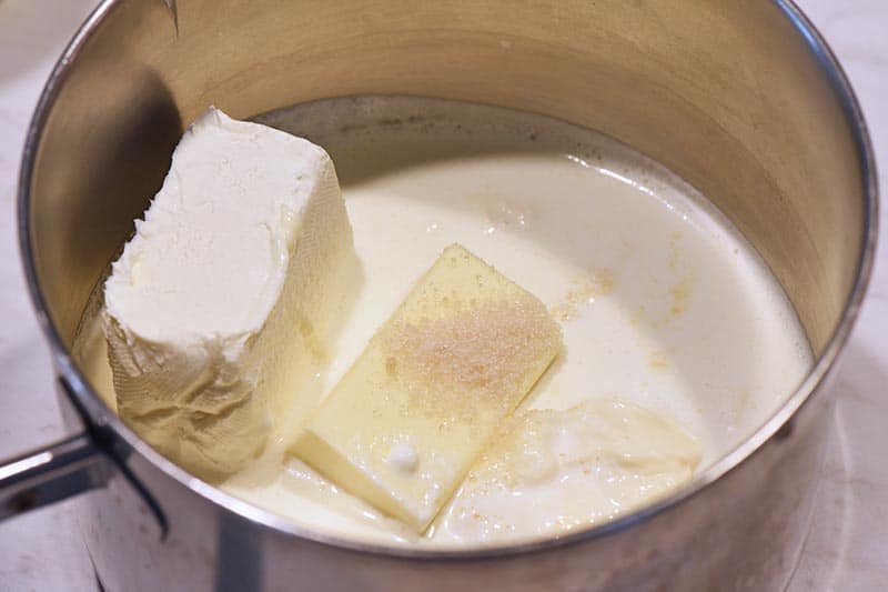 Mix cream cheese, whipping cream, mayo, and sugar together for Mexican Corn Casserole
