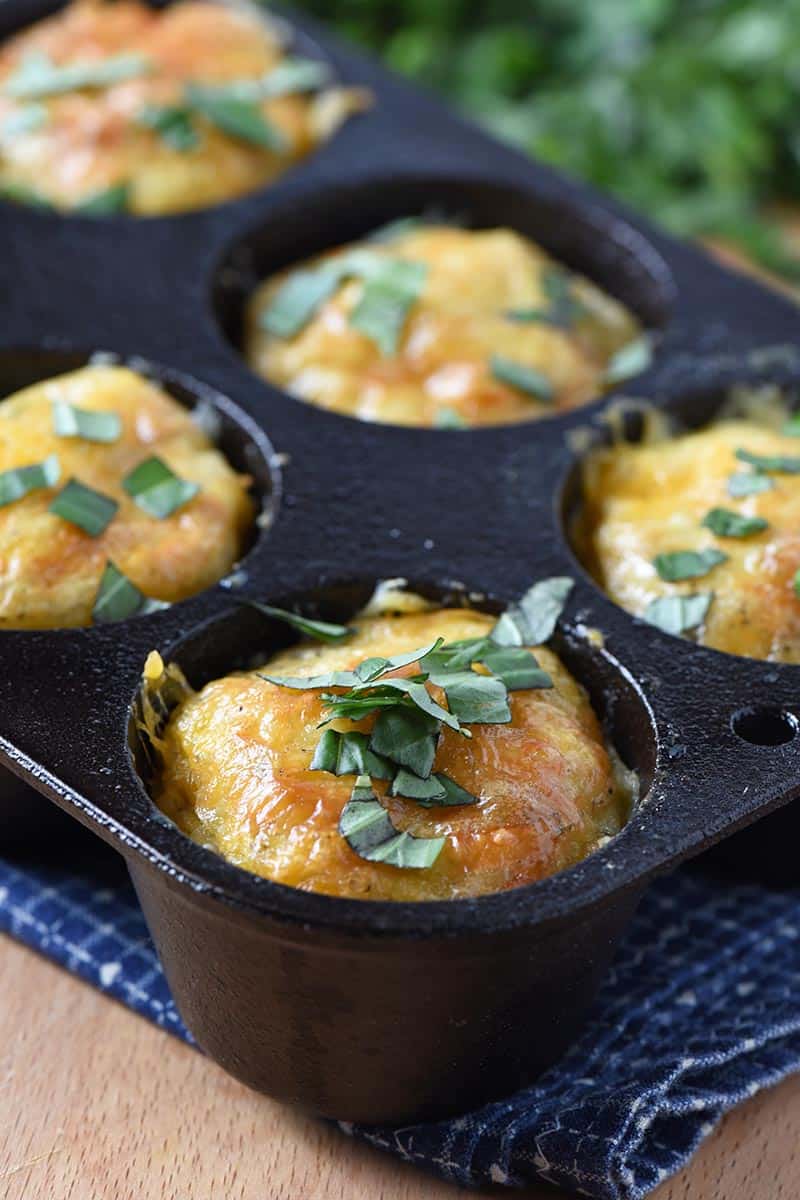 low carb sausage egg muffins from scratch with basil on top
