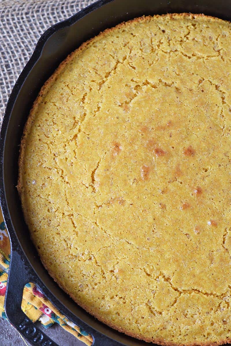 baked buttermilk cornbread in cast iron skillet