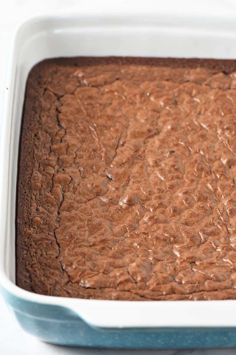chewy brownie mix brownies for pumpkin patch halloween brownies, brownies baked in a blue baking dish