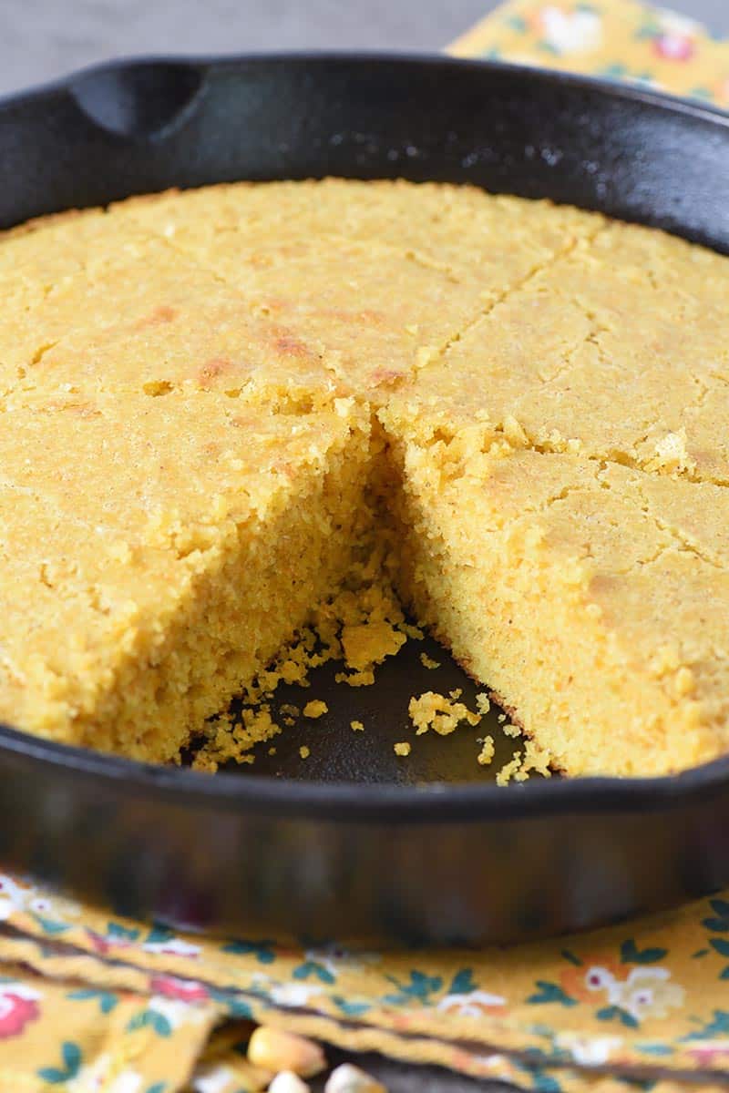 homemade buttermilk cornbread baked in cast iron skillet